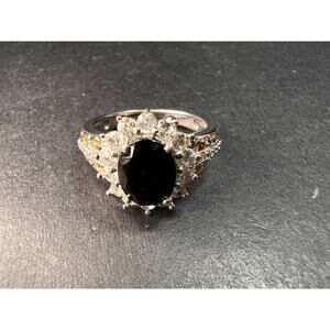 NEW Shungite and zircon ring in vermeil and rhodium over sterling silver size 8